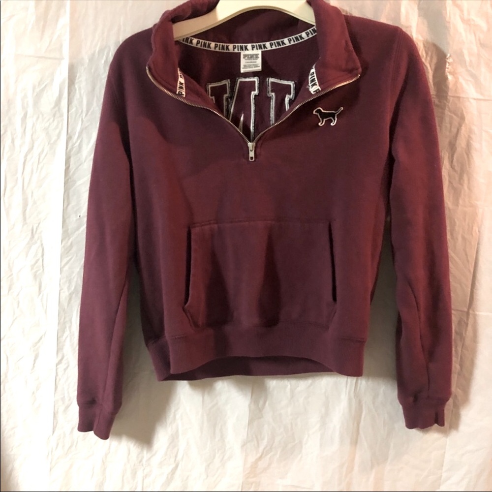 PINK Half-Zip Pullover Sweatshirt Maroon Burgundy White Logo